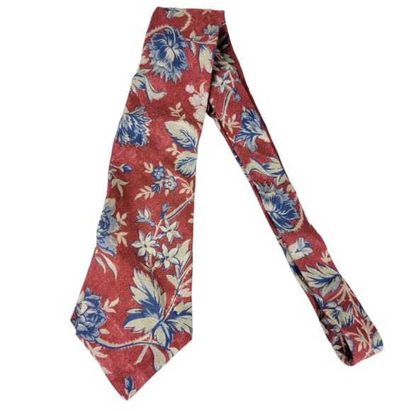 Polo Ralph Lauren 100% Linen Floral Neck Tie Mens Red 3.5" x 58" Made in Italy